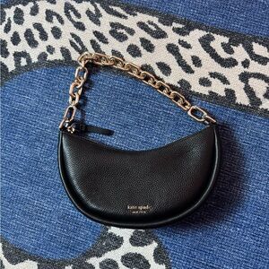Kate Spade Black Pebbled Leather Shoulder Bag with Gold Chain